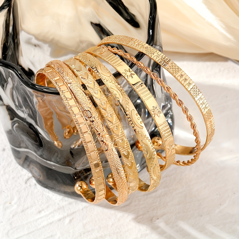 7pcs Twisted & Star Patterned Cuff Bracelets for Women